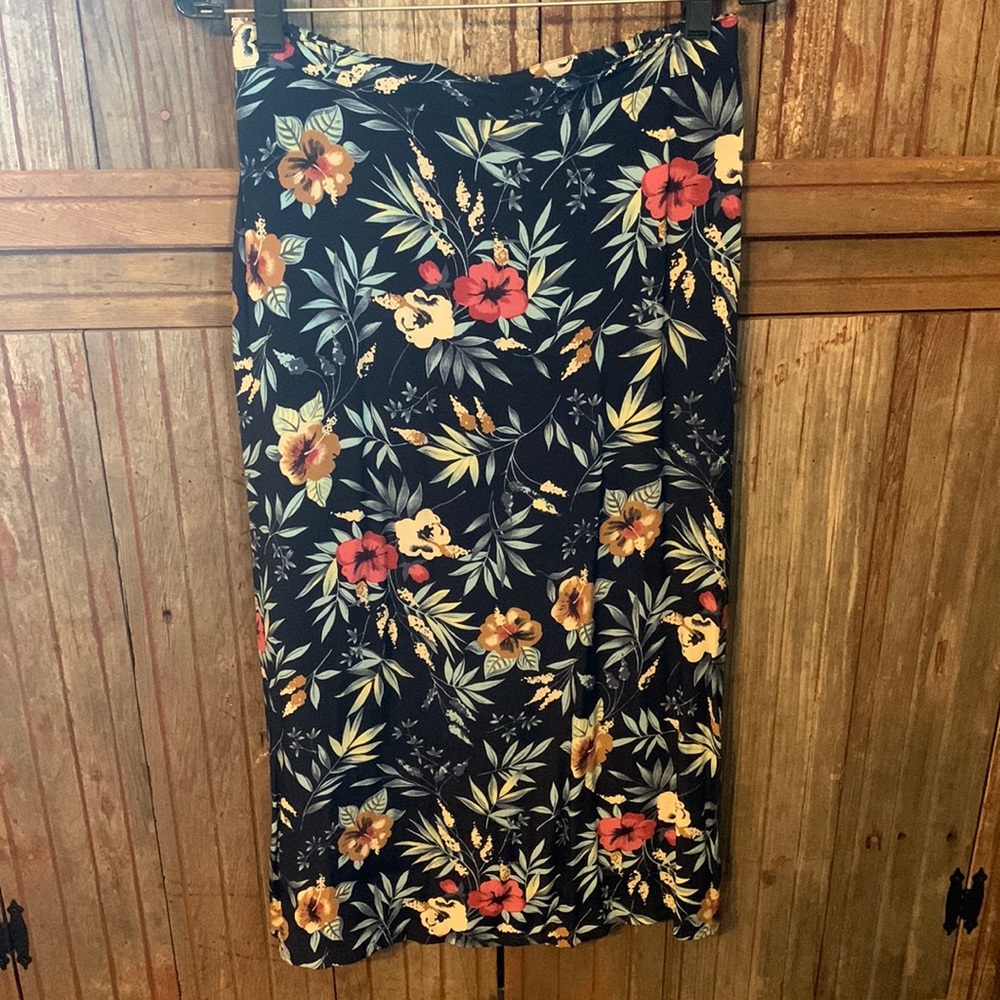 Floral Maxi Skirt - Black with Red & Yellow Floral Print
